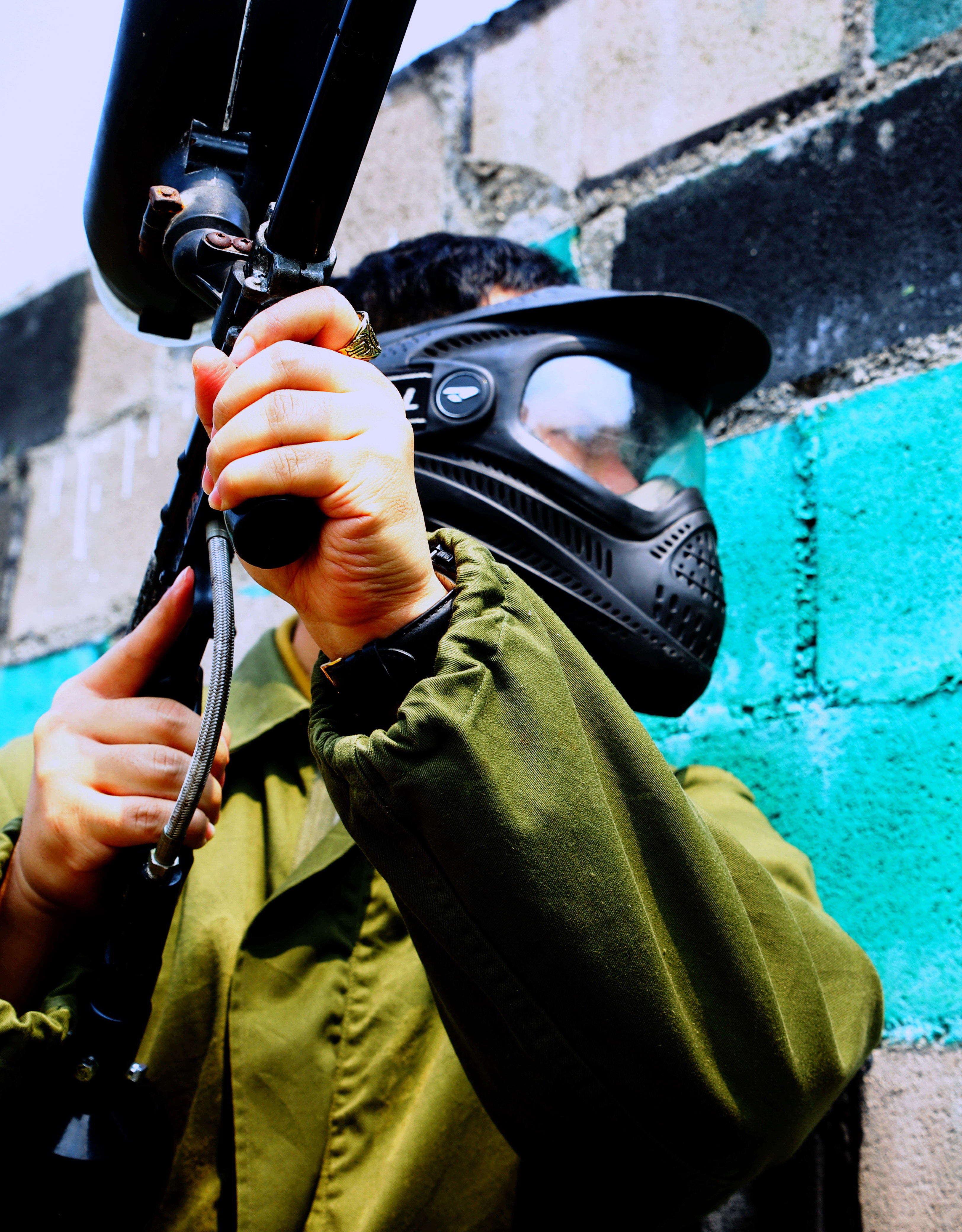 Guy holding Paintball gun